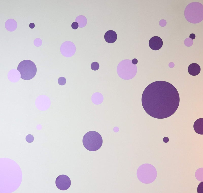 Create-A-Mural Polka Dot Wall Decals Girls Room Wall Decor Stickers, Wall Dots, Vinyl Circle Peel & Stick DIY Bedroom, Playroom, Kids Room, Baby Nursery Toddler to Teen Bedroom Decoration (Dark & Light Purple) - Image 3